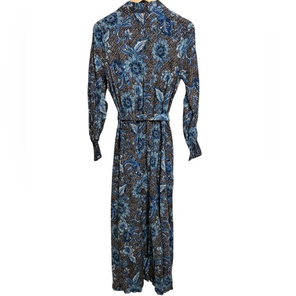 ⭐️NWT MISA maxi dress shirt button down tie waist blue black combo⭐️ - Picture 2 of 5